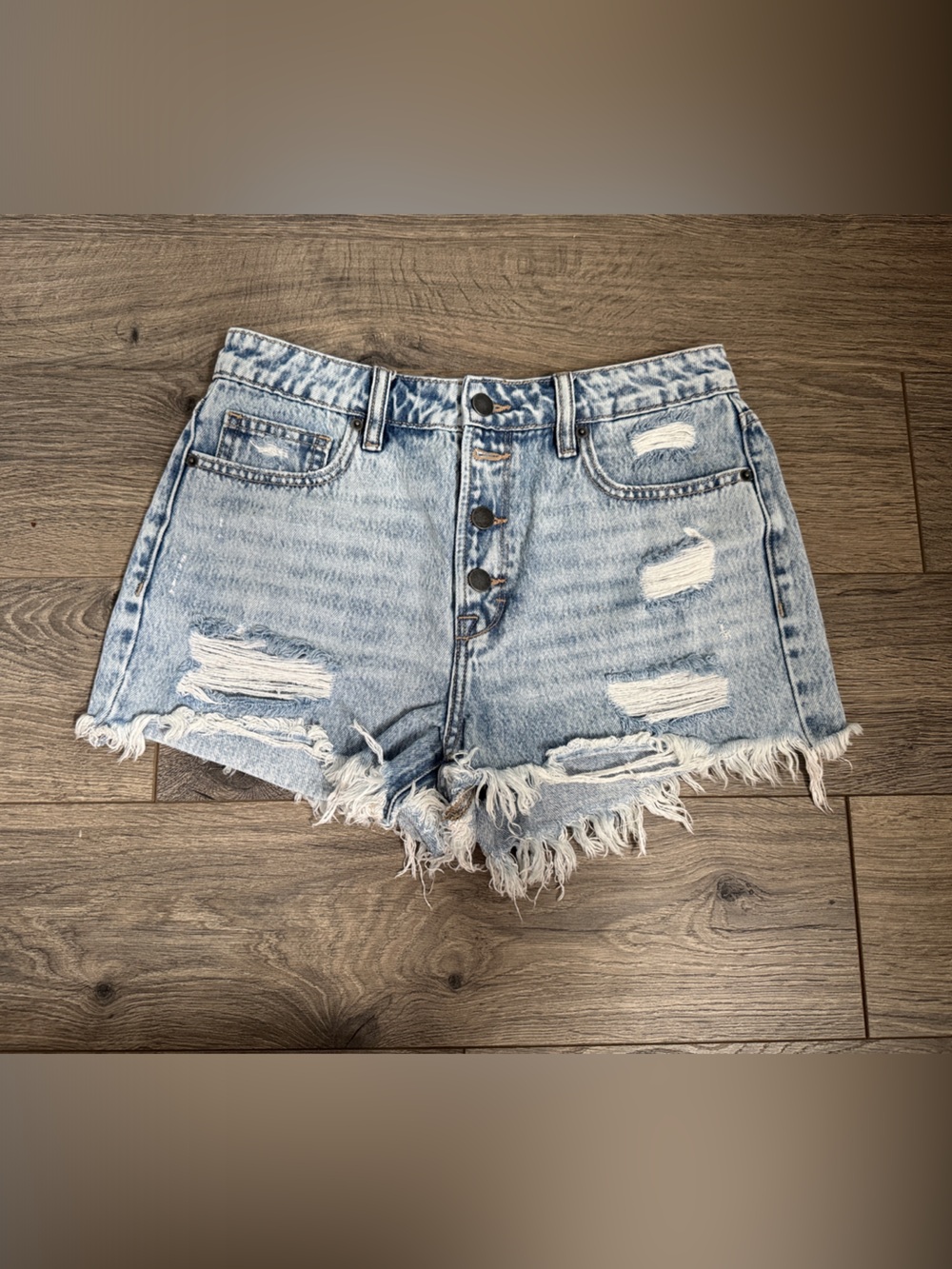 Women’s Light Blue Distressed Denim Shorts